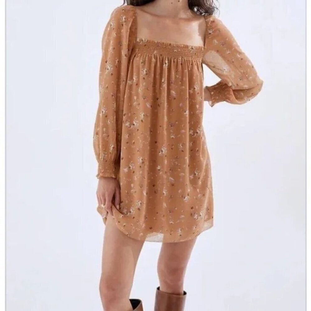 Aritzia Wilfred Alana Dress- Square Neck Smocked Chiffon Mini Dress- Size XXS
